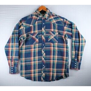 Piasaa Jeans Western Long Sleeve Pearl Snap Button Down Shirt Colorful Plaid